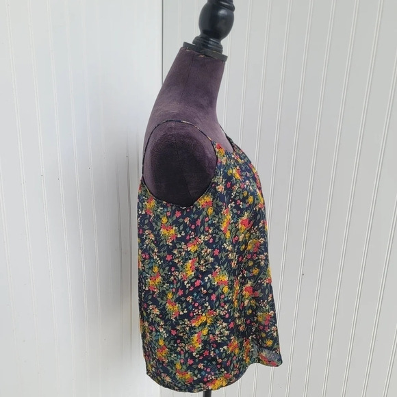 Tucker For Target Navy Blue Red Yellow Floral Spaghetti Strap Top Crinkle Sz S - Picture 10 of 10